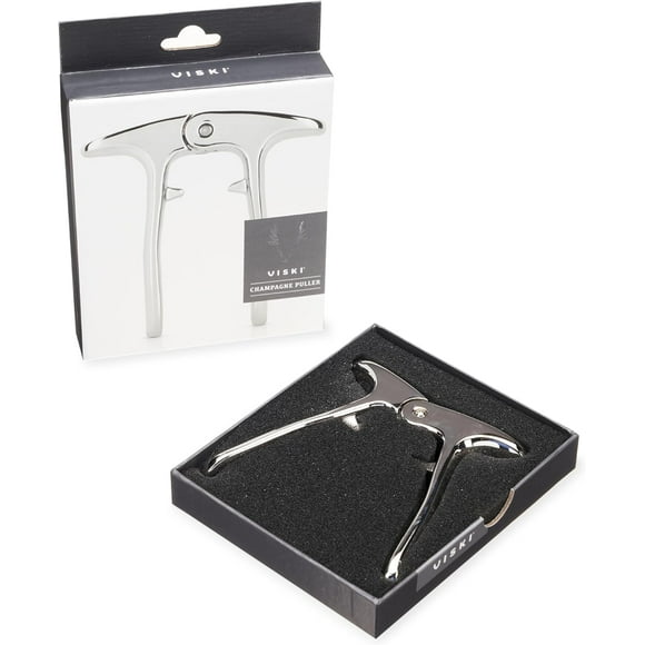 Viski Champagne Puller Sparkling Wine Opener, Easy Champagne Bottle Openers Gift for Champagne Lovers Silver Set of 1