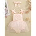 thumbnail image 2 of Newborn Infant Baby Girl Romper Dresses 6 9 12 18 Playwear Tie Up Straps Jumpsuit Sleeveless Mesh Bodysuits Tutu Dresses Summer Clothes with Headband, 2 of 8