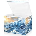 thumbnail image 2 of Illustration Of Waves with The Sun in The Background Large Storage Bins with Linen Collapsible Lid Storage Box 16.7 x 12.6 x 11.8in, 2 of 7