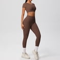thumbnail image 2 of Telankuip 2 Piece Yoga Sets for Women Solid Color Stretchy Breathable Yoga Running Gym Fitness Short Sleeve Crop Top with High Waist Leggings Two Piece Workout Outfits Coffee M, 2 of 5
