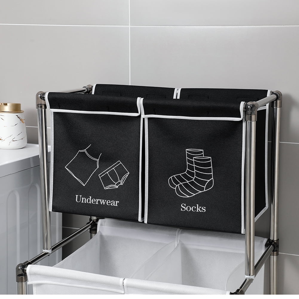 Kadyn Laundry Hamper 2 Tier Laundry Sorter, Modern Laundry Cart with 4 Removable Bags, Vertical Laundry Hamper for Organizing Clothes, Laundry, White+Black Kadyn Laundry Hamper 2 Tier Laundry Sorter, Modern Laundry Cart with 4 Removable Bags, Vertical Laundry Hamper for Organizing Clothes, Laundry, White+Black