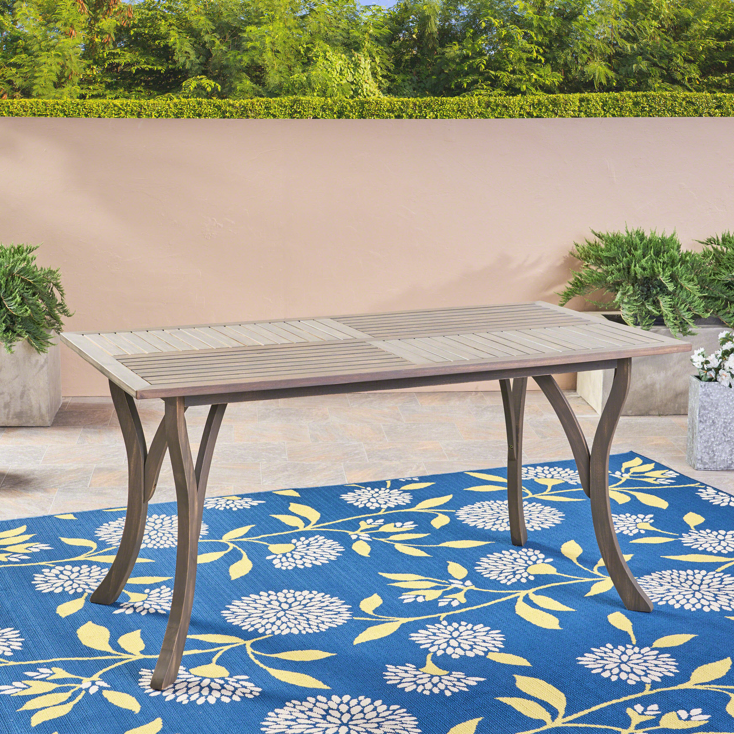 Sonoma Outdoor 7 Piece Acacia Wood and Wicker Dining Set, Gray, Gray
