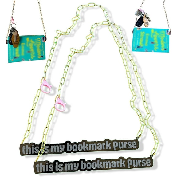 Bookmark Purse Strap, Acrylic Bookmark Purse with Gold Chain, Functions Bookmarks, But Also Creates A Purses Strap Can be Hung Keychains Car Keys (2pcs, A)