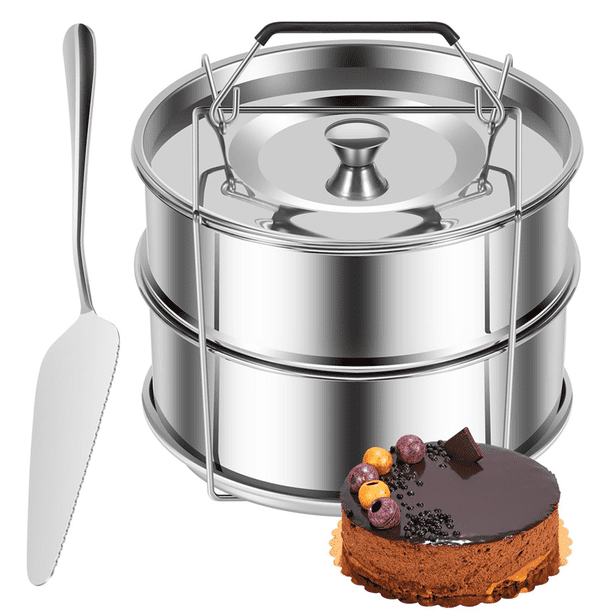 Vaporizador de Acero Inoxidable de 2 Niveles con Capacidad de 2,4 Cuartos de Galón y Tapa Apilable, Molde para Flan, Sartenes Antiadherentes para Cocinar Al Vapor