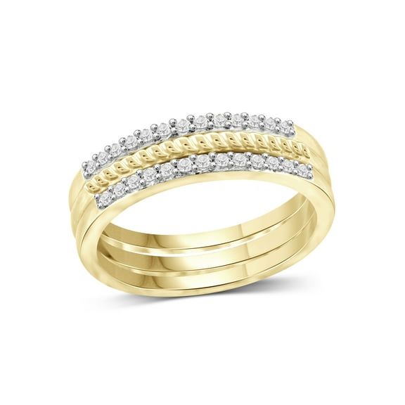 JewelersClub Women’s Stacking Rings Sets – 1/5 Carat White Diamond Stackable Rings for Women 14K Gold Plated Silver – Elegant 14K Gold Plated Silver Rings Trio – Layered Ring Stack Ring Set for Women
