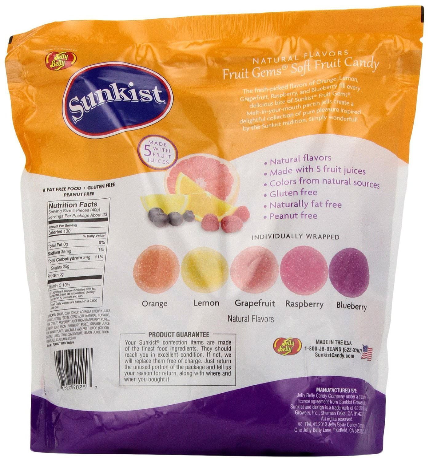 Sunkist Fruit Gems Assorted Soft Candy, 2 lb Resealable Bag