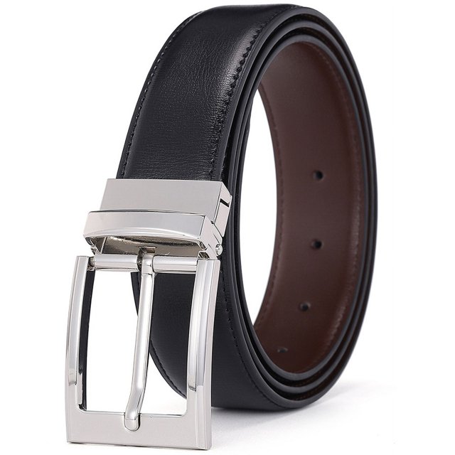 Ceinture Habillée Réversible en Cuir pour Hommes 3.3cm Grand Boucle Rotative (120cm)