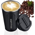 thumbnail image 1 of Taza de café negro. Taza de café reutilizable al vacío de doble pared. Taza de escritorio de viaje ecológica de acero inoxidable, 1 of 5