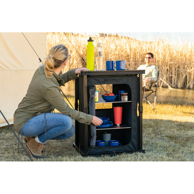 HONEY JOY Grey Portable Outdoor Camping Storage Cabinet Folding Organizer  Kitchen Table W/3-Shelves and Carry Bag For BBQ 35 in. H TOPB005638 - The  Home Depot