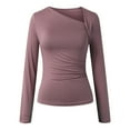 thumbnail image 3 of OSOLU Solid Color Women Long Sleeve Slim Knit Tops With Asymmetrical Neckline Shirts Classic Women Tops Dressy Casual, 3 of 6