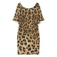 thumbnail image 3 of Leopard Print Brown Women's Off The Shoulder Ruffles Summer Wedding Guest Loose Casual Party Beach Dress, 3 of 9