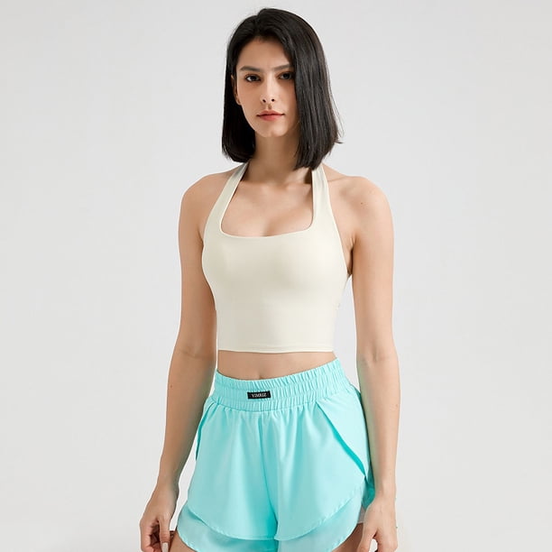 Sujetador deportivo sexy con cuello fruncido para mujer para correr, fitness, usar chaleco de yoga en la cintura