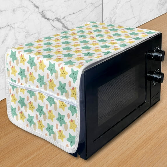 Cartoon Microwave Oven Cover, Pattern with Stars and Clouds in Scandinavian Layout, Water Resistant Organizer with Pockets for Kitchen, 36" x 12", Multicolor, by Ambesonne