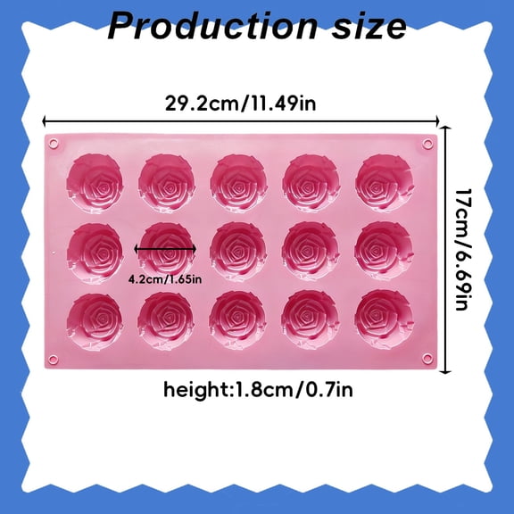 15 Cavity Rose Silicone Mold for Chocolate Candy and Jelly, Flower Shape Fondant Mold for Cake Decorating and Cupcake Toppers, Non Stick Baking Mold for Party Desserts, Pink