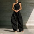 thumbnail image 5 of Npasoilc Waist Cinched Diagonally Shoulder Wide Leg Jumpsuits for Women Crew Neck Sleeveless Summer Pants, 5 of 9