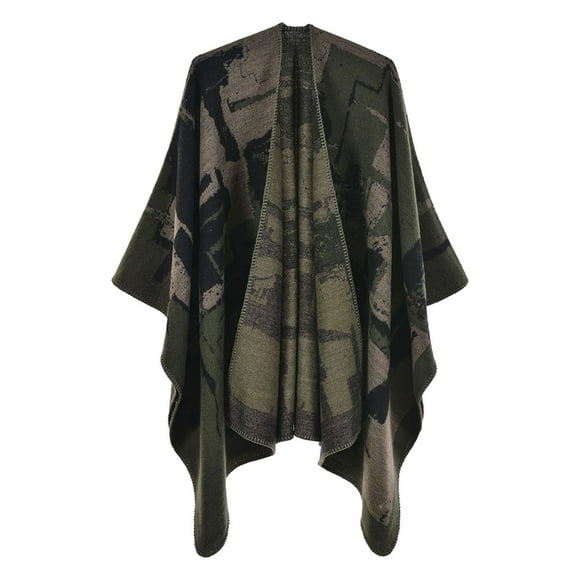 Clearance!Bunenne Poncho Sweater Women Shawl Wraps for Women Travel Plaid Shawl Front Cape Warm Oversized Sweaters Cardigan Shawls for Fall Winter Ponchos for Women Green One Size