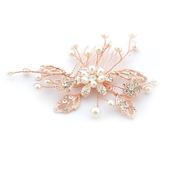 Rose Gold Plating Faux Pearl Flower Hair Comb