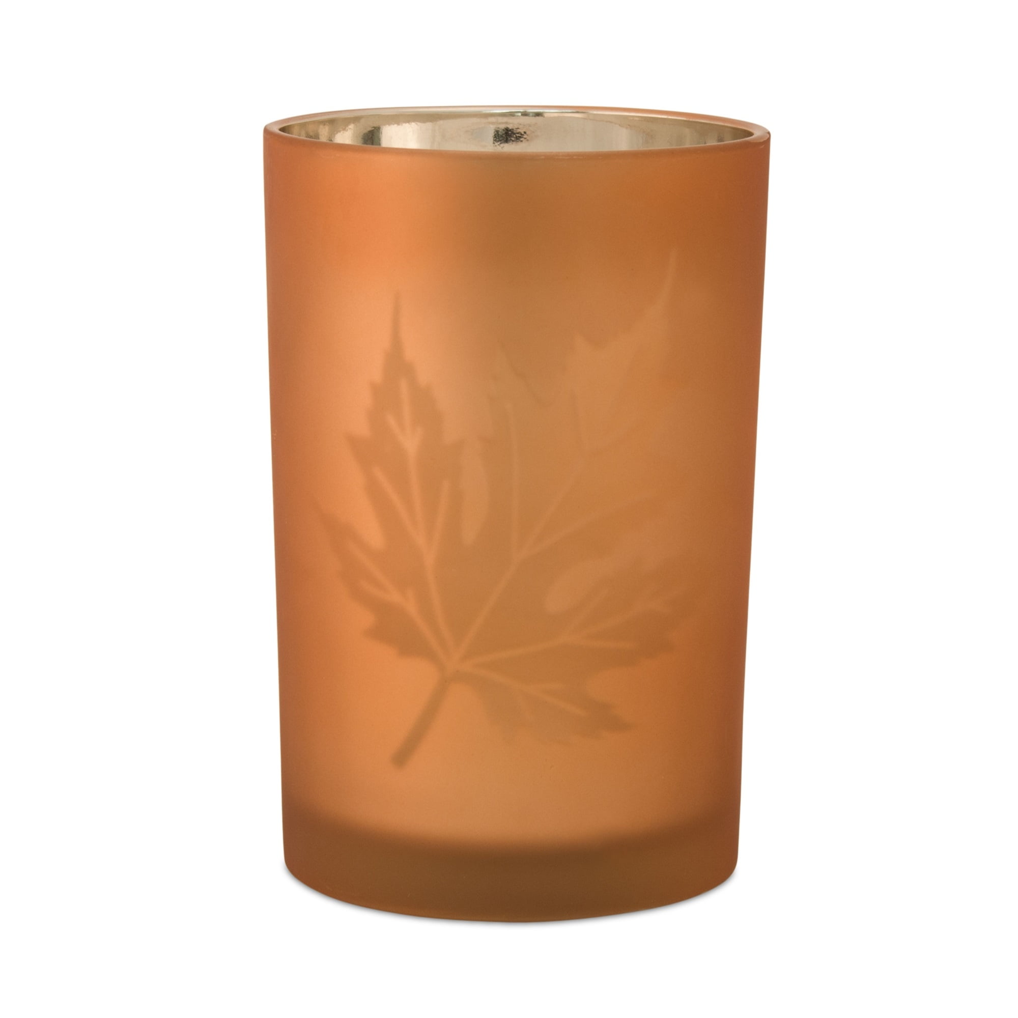 Set of 12 Translucent Orange Fall Leaf Design Glass Votive Holder 7.25