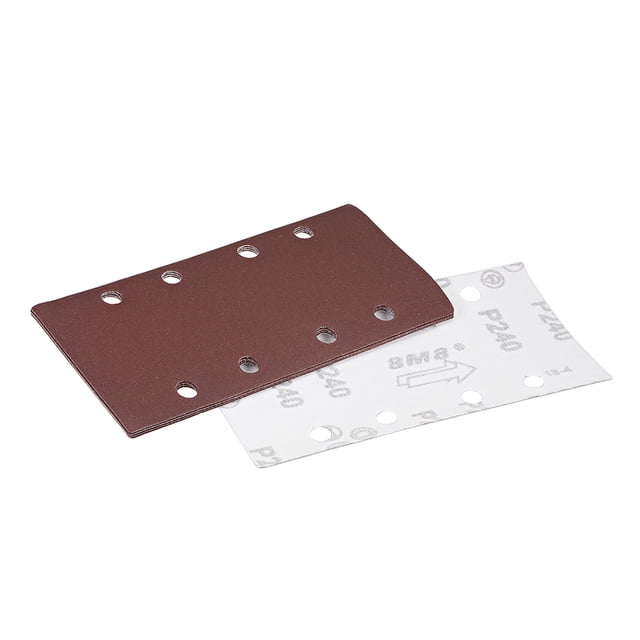 Hoja de lijado de óxido de aluminio de 240 granos, 8 agujeros, 7.3 x 3.6 pulgadas, húmedo y seco, para lijadora, 5 piezas