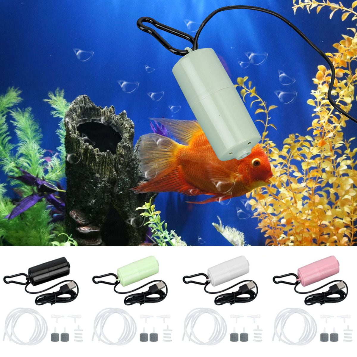 Deago USB Mini Oxygen Air Pump Aquarium Portable Ultra Quiet Oxygen Pump for Fish Tank with Hanging Buckle and Check Valve Black