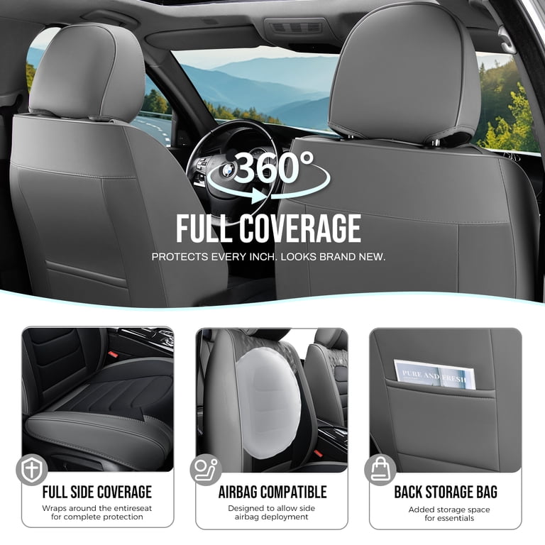 FLORICH Front Seat Covers, Nappa Leather, Black & Gray photo 4