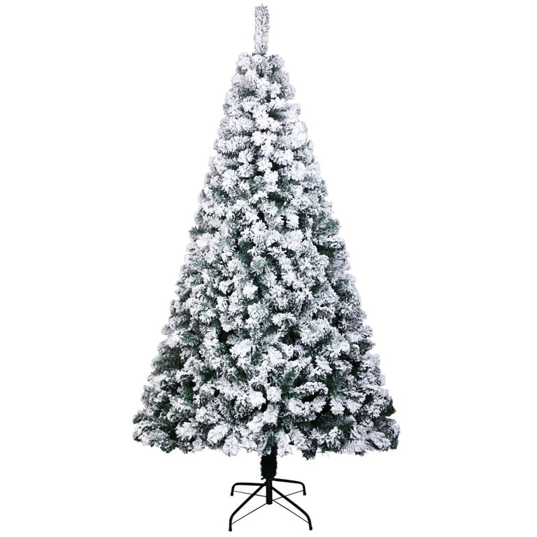BTMWAY 6FT Snow Flocked Christmas Trees, Artificial Christmas Tree with 750  Branch Tips, Xmas Tree with Sturdy Metal Base, Flocking Spray White Tree  for Holiday Decor, White&Green 