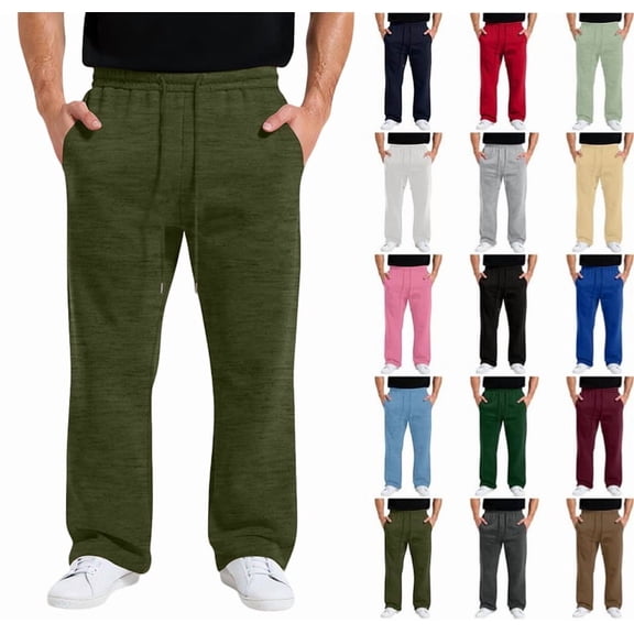 Mens Baggy Sweatpants Casual Wide Leg Big and Tall Sweat Pants with Pockets Lounge Fleece Track Pants Open Bottom Trousers Army Green XL