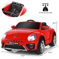 thumbnail image 3 of Costway 12V Licensed Volkswagen Beetle Kids Ride On Car w/ Remote Control&FM Radio Red, 3 of 10