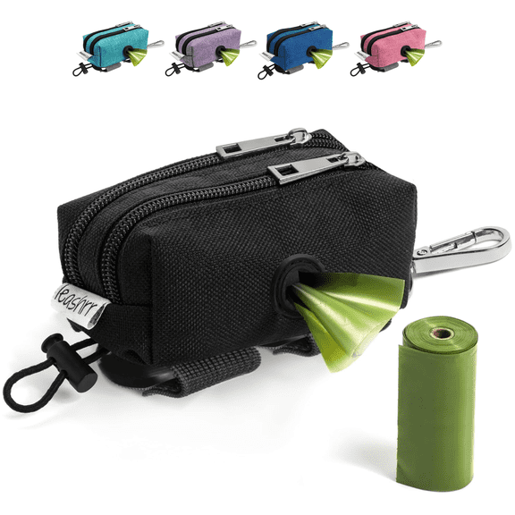 Dog Poop Bag Dispenser and Treat Holder for All Leashes. 2 Waterproof Pouches for Pet Waste Bags and Dog Walking Accessories 1 Free Roll. Leashrr 2.0