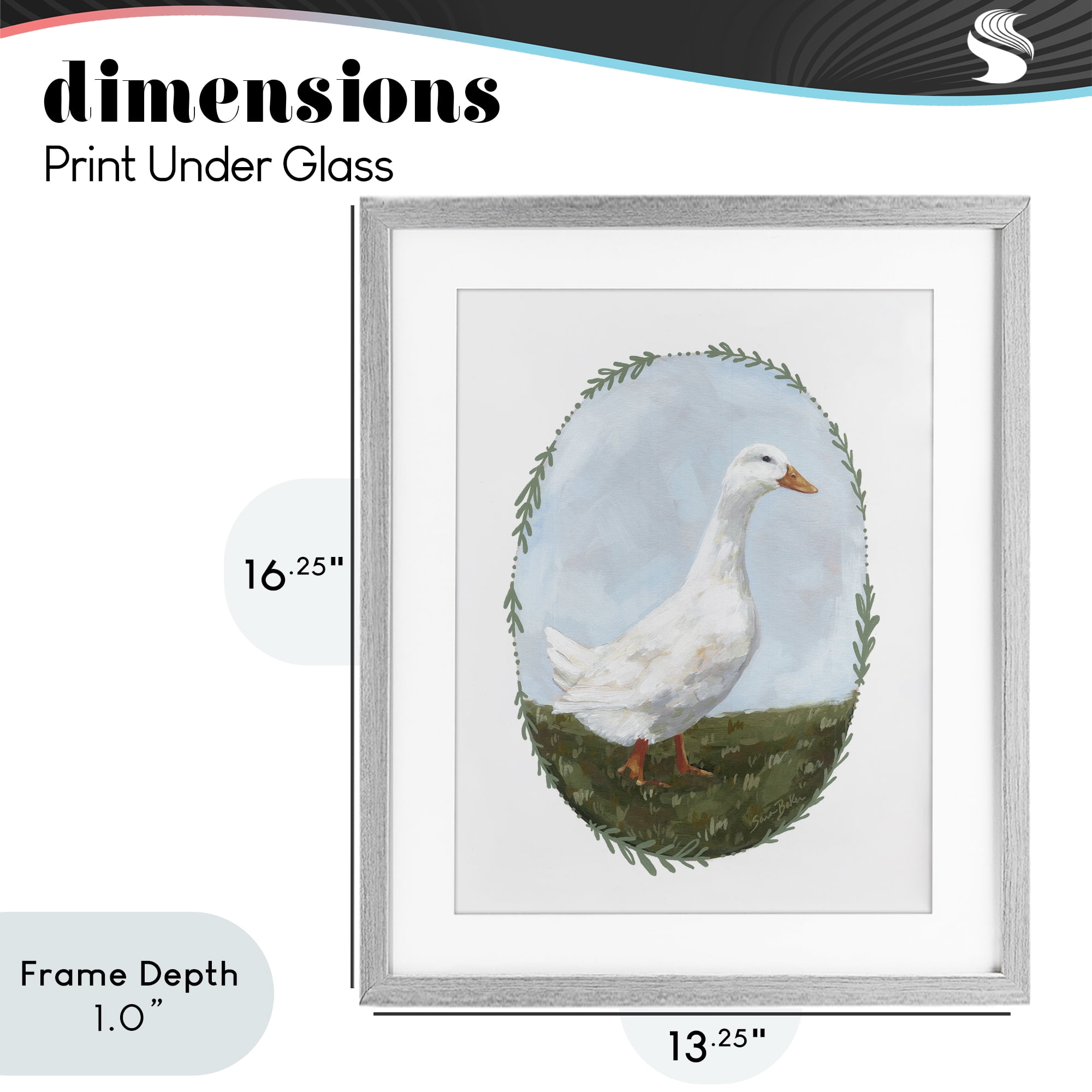Stupell Industries Gentle Duck in Meadow Gray Framed Print Under Glass, design by Sara Baker