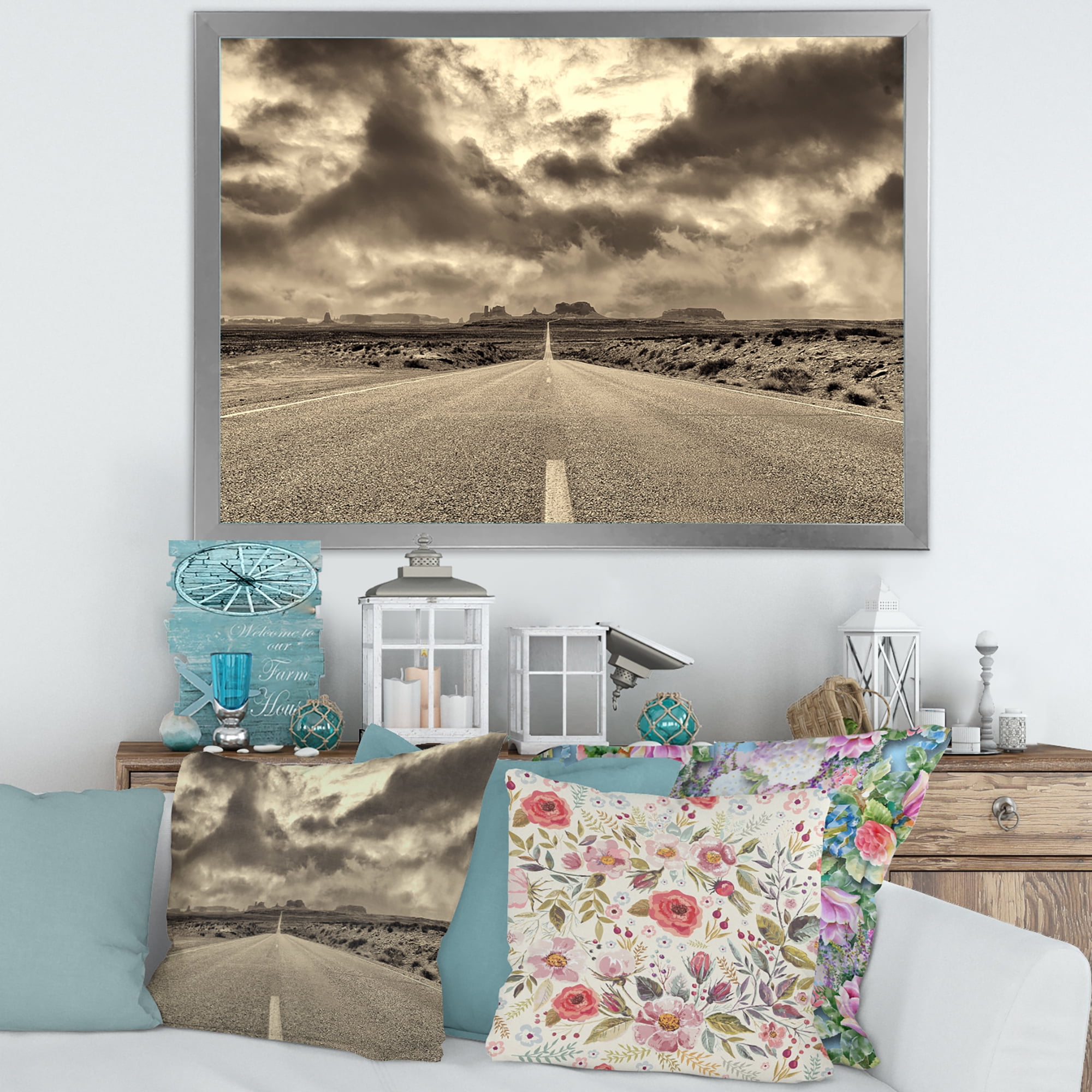 Designart 'The Straight Road To Monument Valley' Traditional Framed Art Print