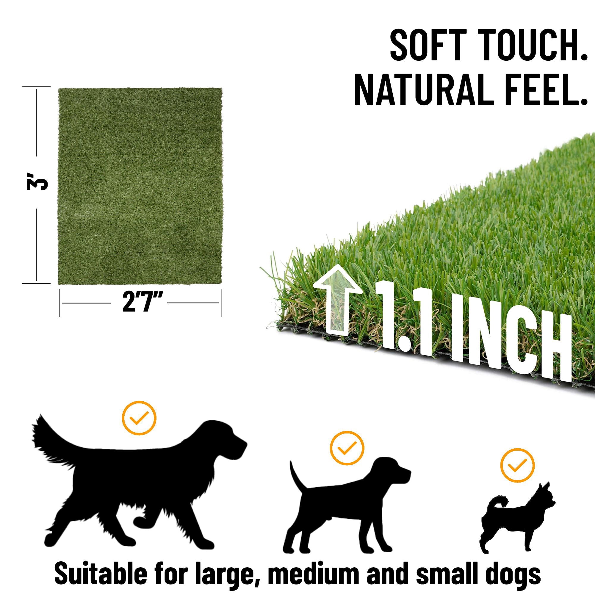 Ottomanson Pet Training Grass Pad 3x3 Dog Fake Grass Floor Mat, 2'7" x 3', Green