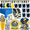 Batman Party Supplies for 16 - Large Plates, Dessert Plates, Napkins, Masks, Cups, Straws, HAPPY BIRTHDAY Banner, Table cover, Balloons, Sticker, Tattoos - Great Decorative Birthday Set