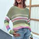 thumbnail image 2 of Suéter de mujer con cuello redondo ahuecado de punto de manga larga a rayas suelta Casual Top para compras de viaje Lady Girls, 2 of 6