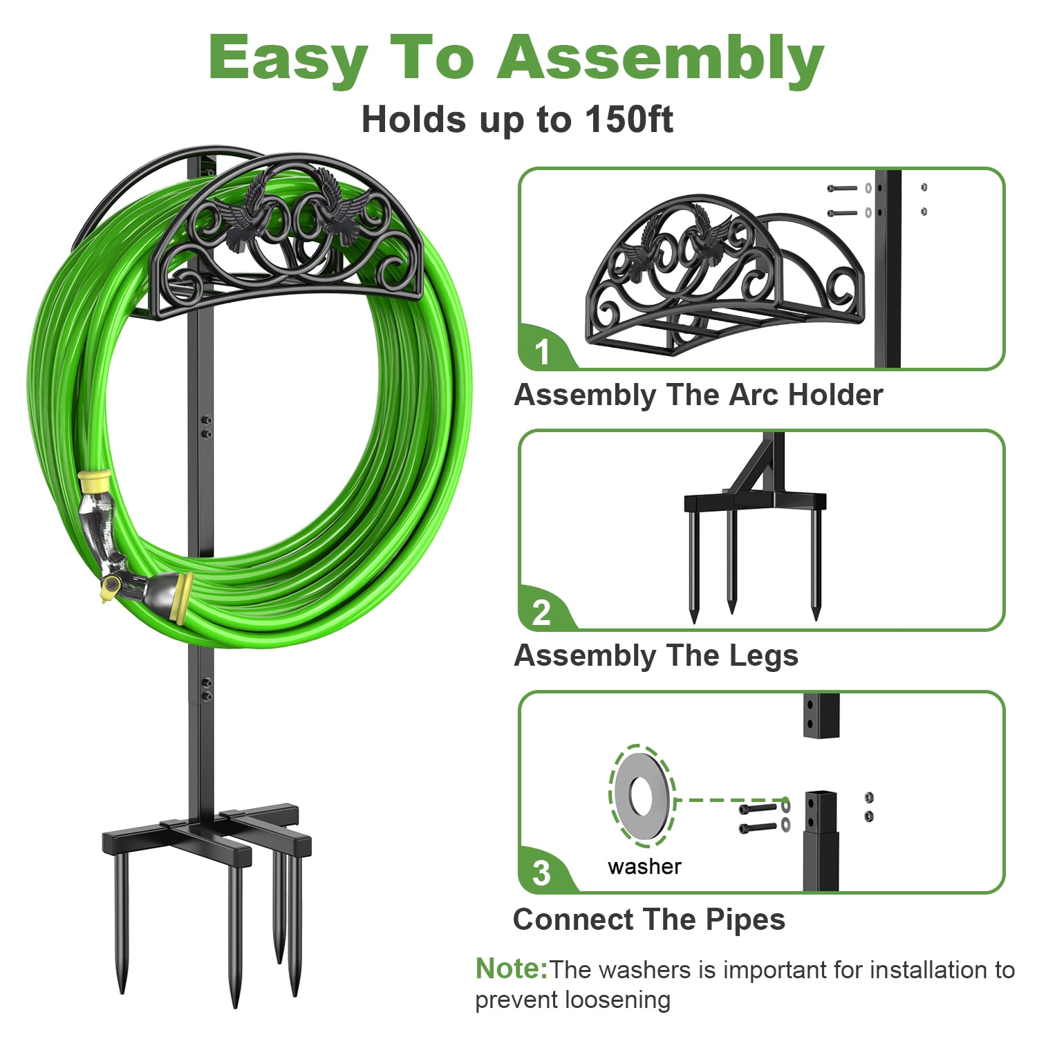 Garden Hose Holder, Freestanding Water Hose Holder, Detachable Heavy Duty Metal Garden Organized Hanger for Outdoor Yard Lawn (Lovebirds)