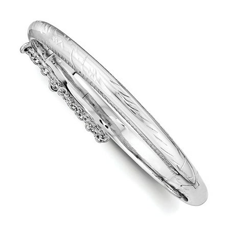 Sterling Silver 5.5in Rhodium-plated Just Like Mommy Text. w/Safety Hinged Child's Bangle Bracelet