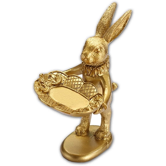 Small Golden Bunny Jewelry Tray, Standing Bunny Figurine Decor, Cute Retro Ornament Trinket Holder, Easter Home Decor & Gift Idea (1 Pcs)