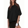 thumbnail image 3 of Women Cropped T-Shirts Drop Shoulder Round Neck Crop Tops Casual Summer Solid Color Basic Tees, 3 of 4