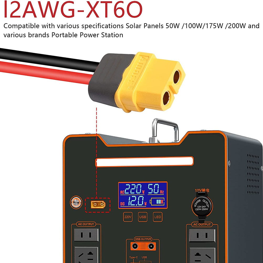12AWG XT60 Female Solar Panel Connection Cable Charging Cable Solar Generator