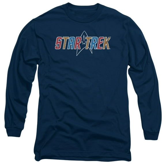 Star Trek Multi Colored Logo Long Sleeve Adult 18/1 T-Shirt Navy