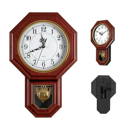 Vintage Pendulum Wall Clock, Large Roman Numeral Battery-Operated Clock, Silent Non-Ticking Decorative Clock for Living Room Bedroom Office Home Decor