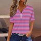 thumbnail image 1 of Fiudx Ofertas Flash Del Día Solo En Línea Top de Manga Corta con Cuello En V y Hombros Descubiertos con Botones Estampados a Rayas Informal a La Moda para Mujer, 1 of 5