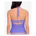thumbnail image 2 of SALT + COVE Women's Purple Stretch Removable Cups Lined Strappy Ribbed Deep V Neck Preppy Halter Tankini Swimsuit Top M, 2 of 4