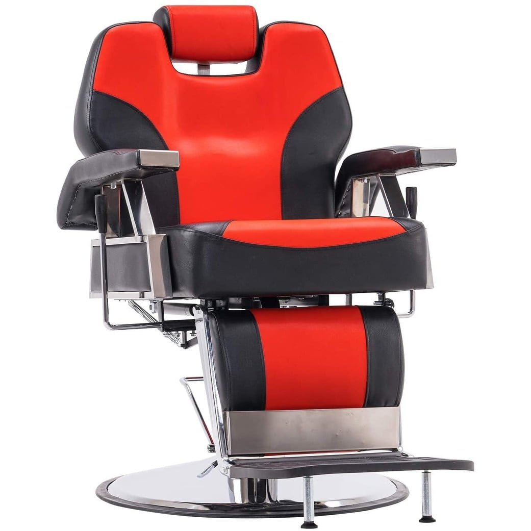 BarberPub All Purpose Hydraulic Recline Barber Chair Black and Red 2801
