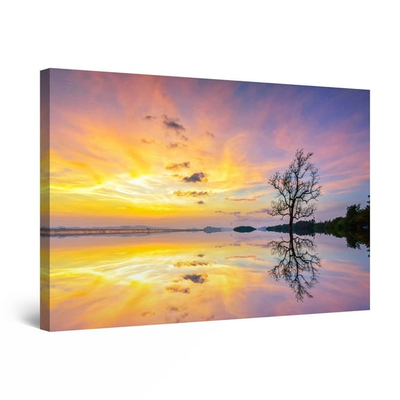 Startonight Canvas Wall Art Surreal Golden Sunrise Purple Landscape Large Framed 32" x 48"