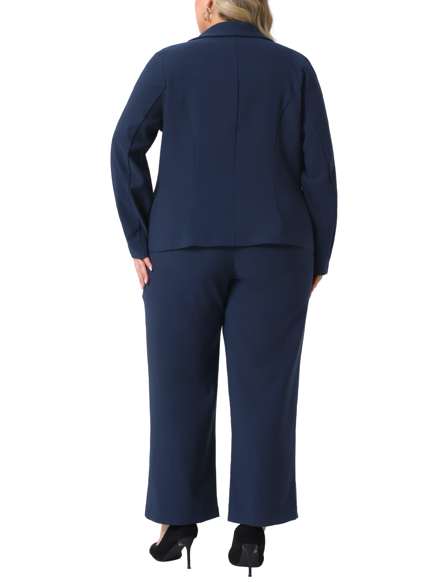 DARING DIVA Women's Plus 2 Pieces Business Office Blazer and Pants Suit Set 4X Dark Blue