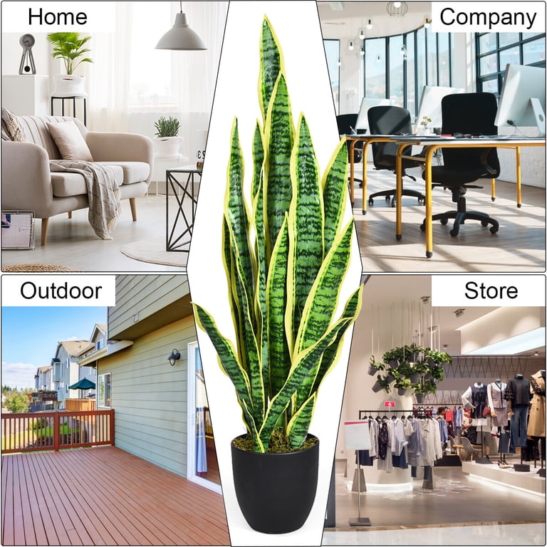 Gymax Artificial Snake Plant 35.5" Fake Sansevieria Indoor-Outdoor Decoration Yellow