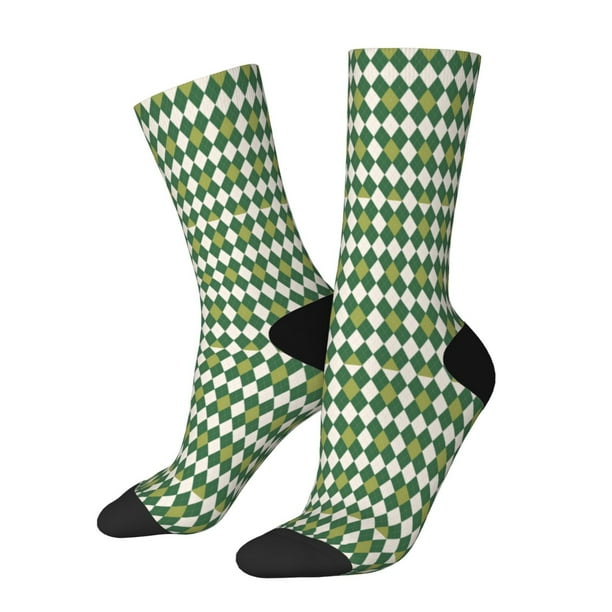 Balery Light Green Squares Calcetas Largas con Estampado para Hombre y Mujer – Suaves y Transpirables, Talla Única (US 5-11)