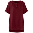 thumbnail image 2 of Camiseta a cuadros Mujer Verano Botón Blusa de manga corta Top suelto, Rojo vino, XL kenally AP001353-16, 2 of 7