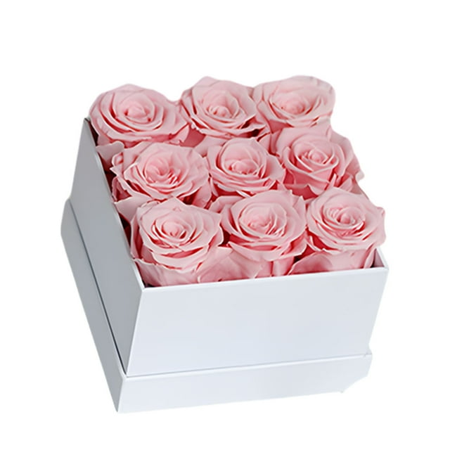 Billuyoard Caja de rosas preservadas Flor eterna Rosas inmortales Material Ramo Regalo de cumpleaños para aniversario Acción de gracias Blanco 9 Type2 NO2